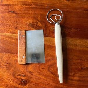 Bread dough mixing tool, bench scraper
